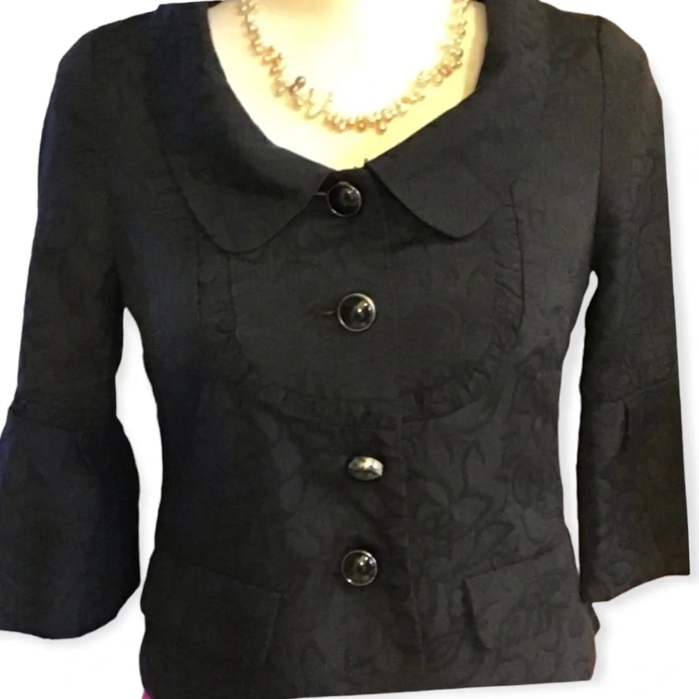 BB Dakota Black Floral Print 3/4 Sleeves Jacket Size 4 - Picture 1 of 9